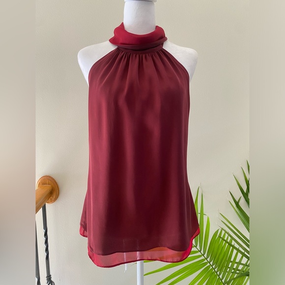 White House Black Market Tops - WHBM 💯% silk halter tank top in burgundy